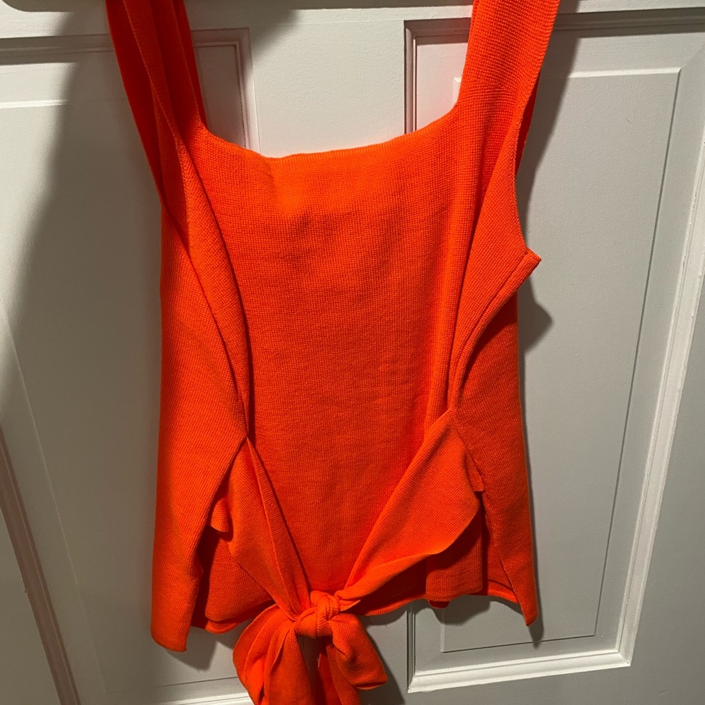 Neon coral sweater tie front tank